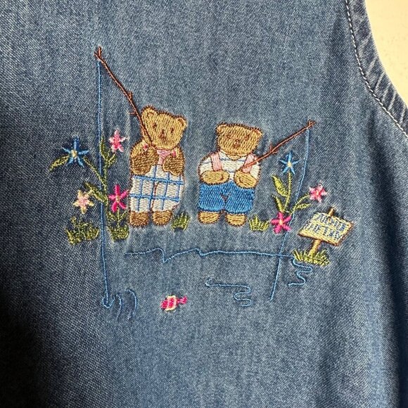 Basic Editions Teddy Bear Embroidered denim sleeveless vintage 90's top Sz Large - Picture 4 of 7